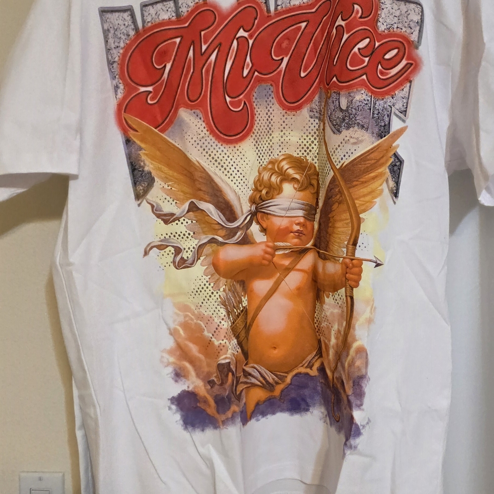 MI VICE by Evil Vice Angel Graphic Cotton T-Shirt White Crew Neck Men XXL NWOT